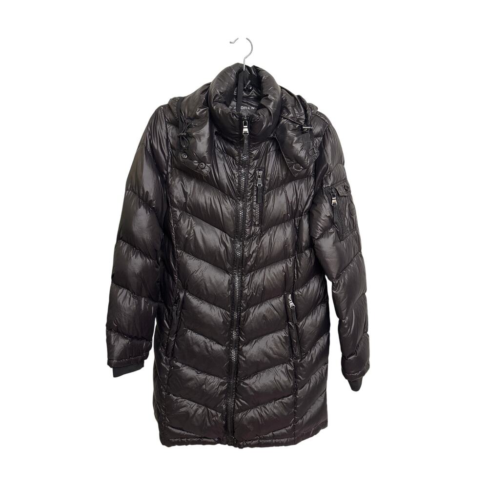 Andrew Marc Jacket Women Large Packable Lightweight Premium 650 Down Black Shiny